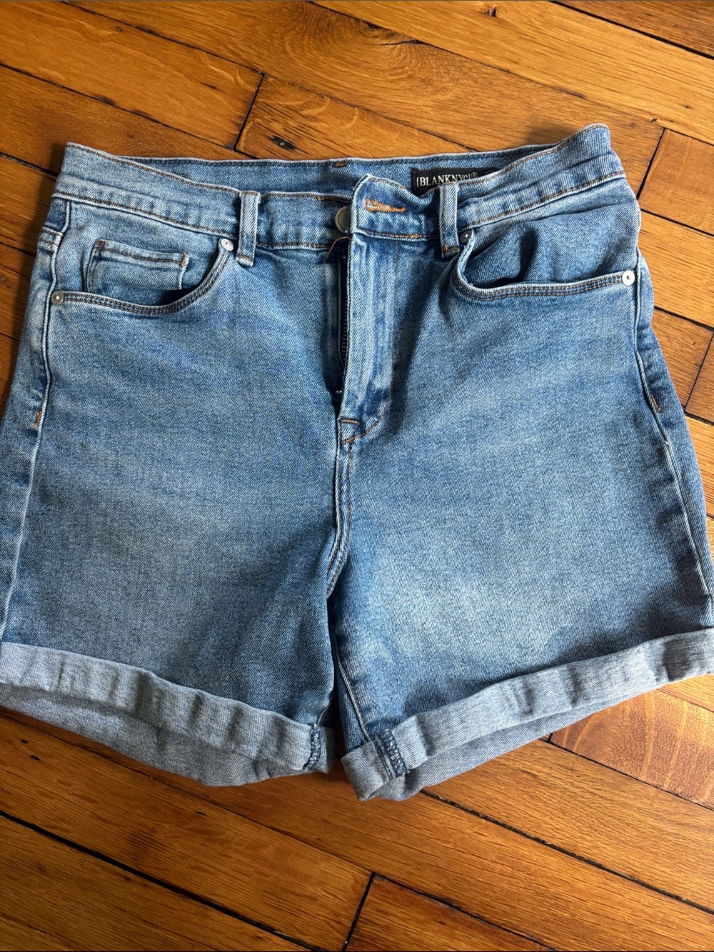 Blank NYC Light Blue High-Rise Rolled Hem Denim Shorts